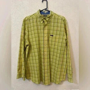 Chaps Mens Yellow Plaid Long Sleeves Collared Button Down Shirt Size XL TG